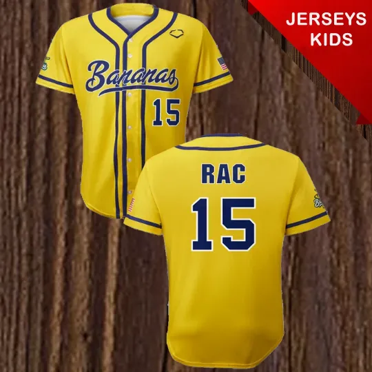 SAVANNAH BANANAS #15 RAC NEW Adults KIDS YOUTH YELLOW JERSEY JO4