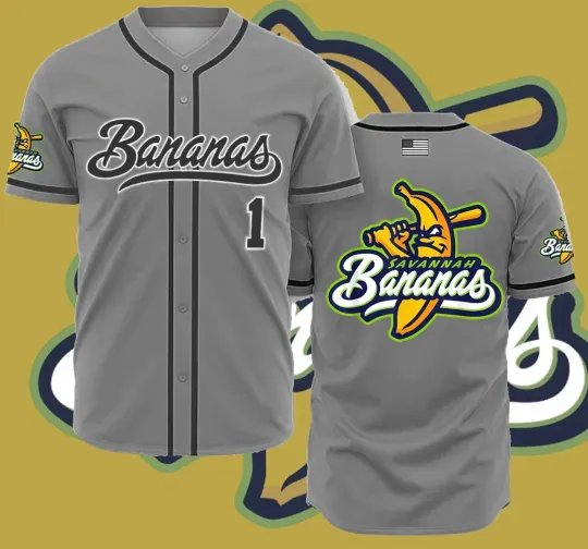 Savannah Bananas Baseball Jersey Team AOP 3D Gray