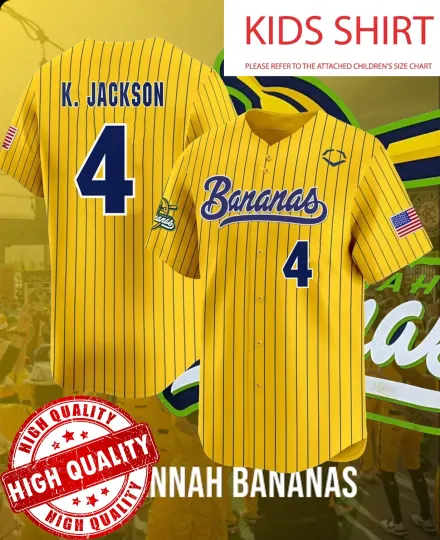 Discover Savannah Bananas CUSTOM #4 KJackson Baseball Jersey AOP Adults Kids Youth