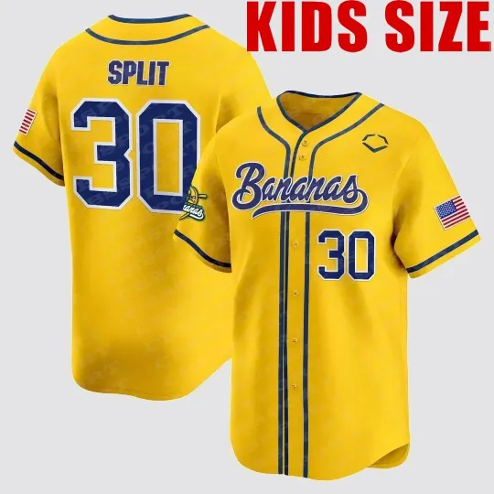 Savannah Bananas Baseball Jersey 30 Split Adults Kid Youth  Full Size S-5XL