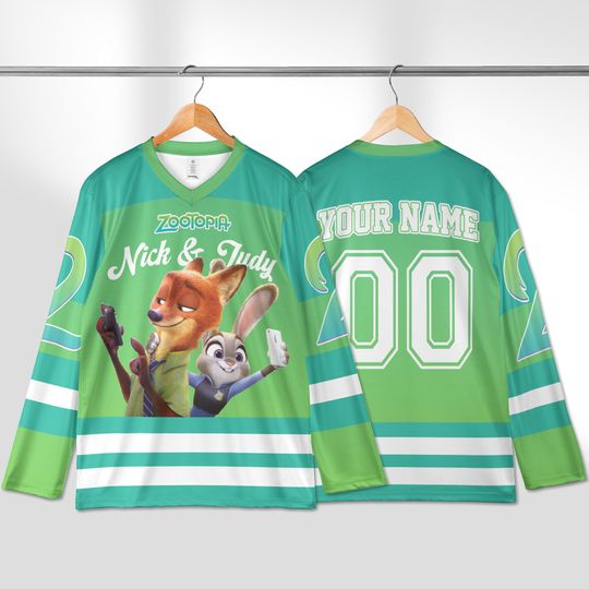 Discover Personalized Nick And Judy Hopps Hockey Jersey, Custom Disney Zootopia Shirt, Zootopia 2 Matching Team Shirt