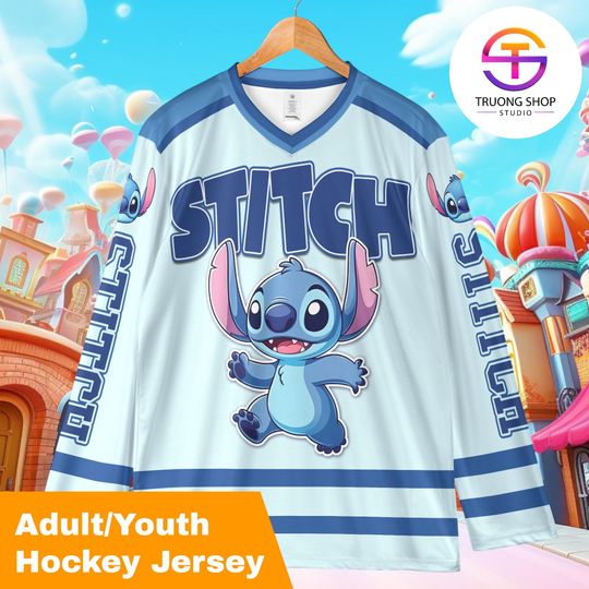 Discover Custom Stitch Hockey Jersey  Personalized Lilo & Stitch Disney Team Shirt, Cute Cartoon Hockey Outfit, Disneyland Vacation and Fan Gift