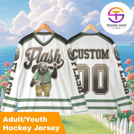 Discover Custom Flash Hockey Jersey  Personalized Zootopia Sloth Team Shirt, Classic Cartoon Hockey Outfit & Matching Disney Family Style