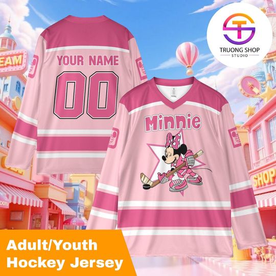 Discover Personalized Minnie Mouse Hockey Jersey, Custom Disney Hockey Shirt, Matching Family Trip Sweatshirt