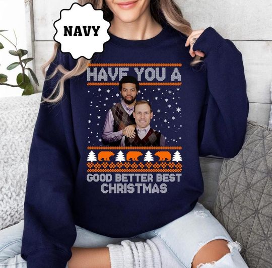 Ben Johnson & Caleb Williams Christmas Chicago Football Ugly Pattern Sweatshirt, Retro Sports Hoodie, Game Day Sweater