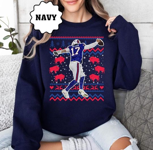 Josh Allen Dancing Through the Snow Retro Sweatshirt, Buffalo Football Ugly Pattern Vintage Hoodie, Football Game Day Sweater