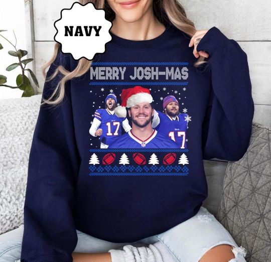 Josh Allen Merry Josh-mas Christmas Sweatshirt, Buffalo Football Ugly Pattern Retro Hoodie, Football Game Day Sweater
