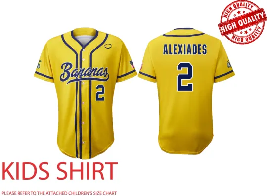 Savannah Bananas Reese Alexiades #2 Baseball Jersey 3D AOP Adults Kids Fans Youth