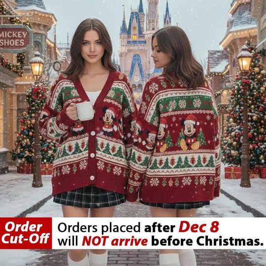 Discover Disney Knitted Sweater Fabric Cardigan Jacket Christmas Mickey Minnie Gingerbread Gift For Her