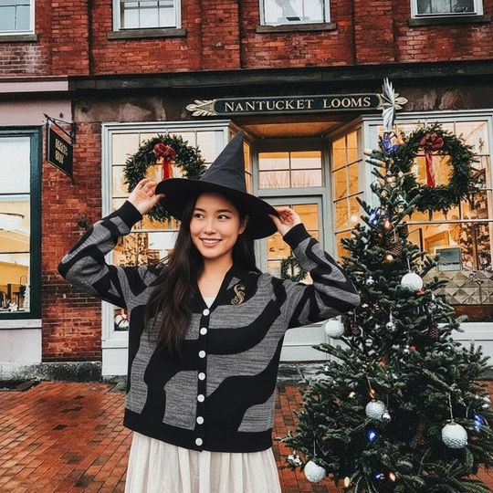 Discover Wicked Logo Glinda Elphaba Waves Cardigan, Changed For Good Wizard Defying Gravity Knit Cardigan, Winter Matching Outfits, Musical Fan Gift