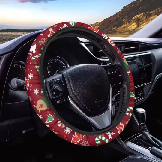 Discover Cartoon Santa Claus Steering Wheel Cover, Xmas Decor Car Accessories