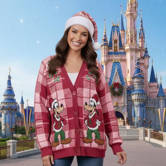 Discover Cozy Disney Christmas Matching Outfits Mickey And Friends Printed Sweater Fabric Cardigan Jacket Gift For Her