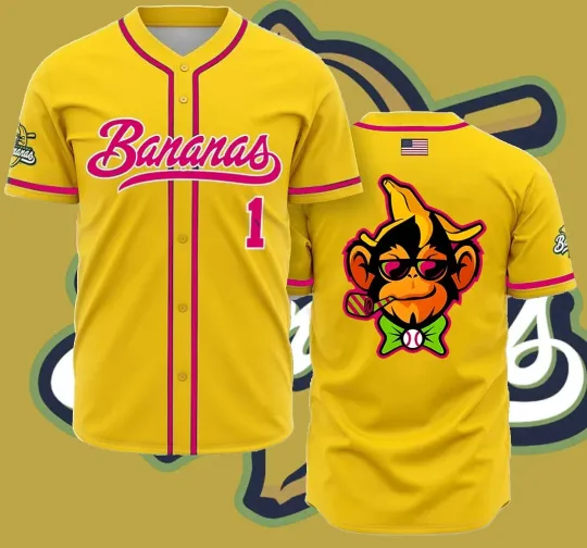 Discover Collection Savannah Bananas Baseball Jersey Monkey Team AOP 3D Yellow US1473