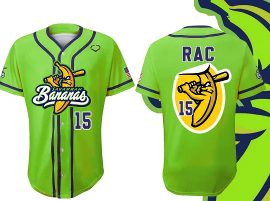 Discover Savannah Bananas #15 RAC Baseball Jersey GREEB FUNNY All Size S to 5XL