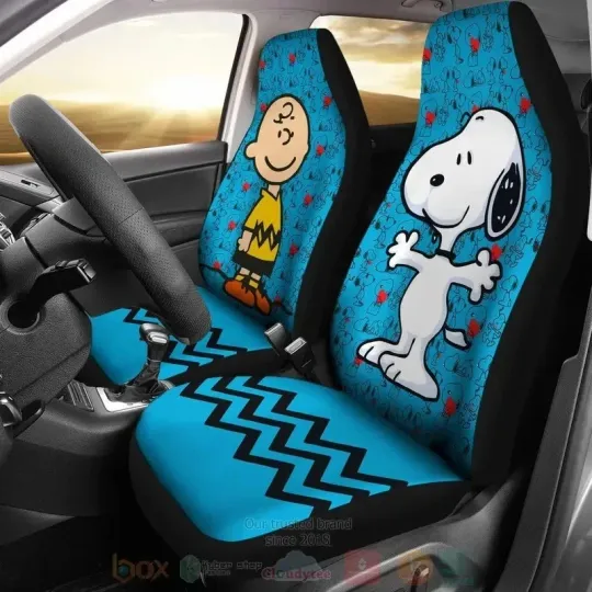 Discover Snoopy Charlie & Snoopy Aqua Blue Color Cartoon Car Seat Covers