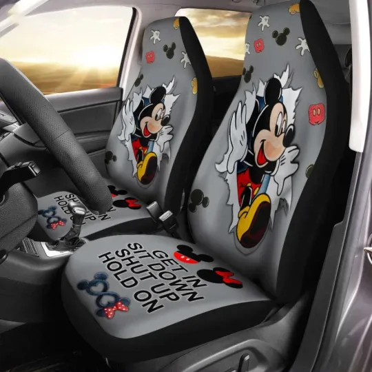 Discover Mickey Mouse Cracking Pattern Get In Sit Down Shut Up Hold On Car Seat Covers