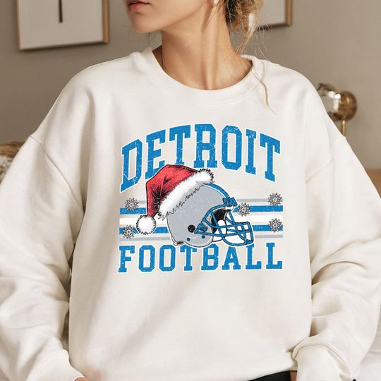 Discover Detroit Football Santa Hat Sweatshirt, Lions Christmas Football Pullover