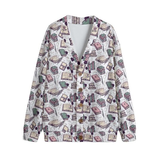 Bookworm Library Fan V-neck Print Cardigan for Women and Men