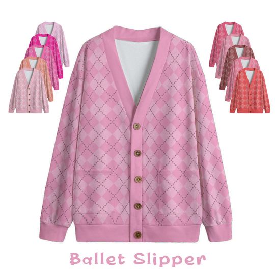 Ode to Pink Argyle Print V-Neck Print Cardigan with Button Closure
