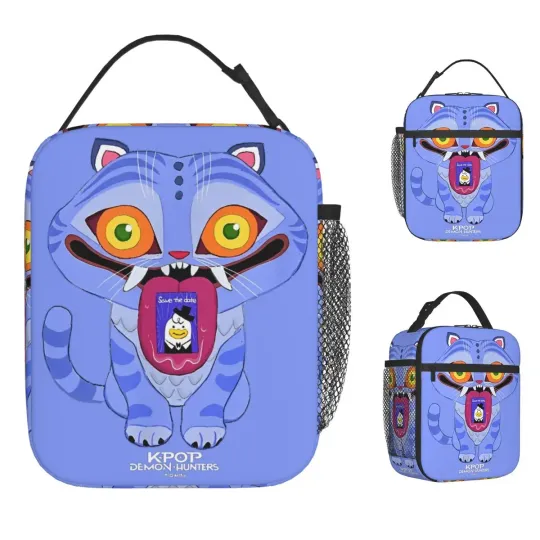 Discover K-Pop- Demon Hunters Cat Lunch Bag Portable Zipper Lunch Box Child Cooler Bag Aesthetic Oxford Thermal Tote Handbags