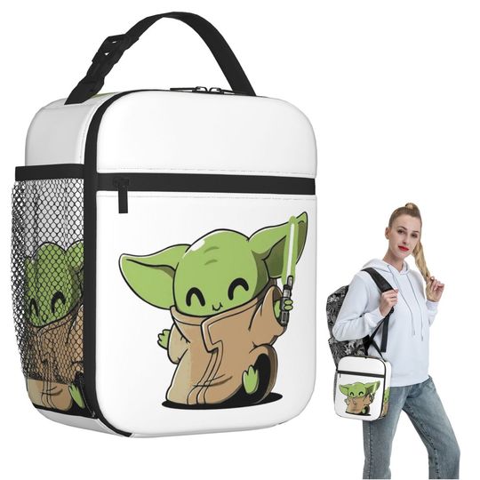 Discover Cute Baby Yoda Grogu Insulated Lunch Bag for Women Children Portable Food Boxes Thermal Lunch Box Tote