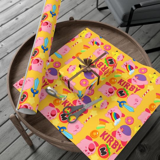 Discover Kirby Wrapping Paper | Kirby Gift Wrap Papers Birthday Celebration Gift For Her For Him Yellow Pink Cute Adorable