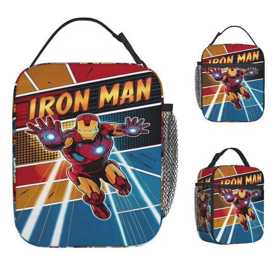 Iron Man Superhero Kids Lunch Bag, Insulated Reusable Food Cooler for Picnics