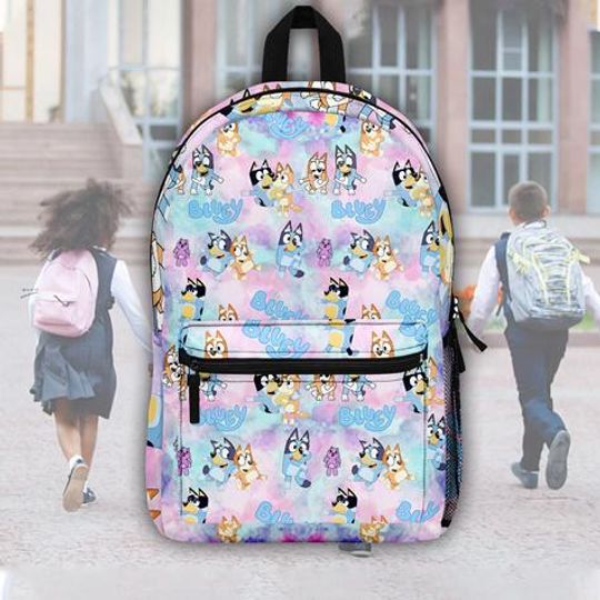BlueyDad And Bingo Backpack, BlueyDad Preschool Backpack, Family BlueyDad Dog Gift, Personalized BlueyDad Backpack, BlueyDad Mom Backpack, BlueyDad Heeler Bag
