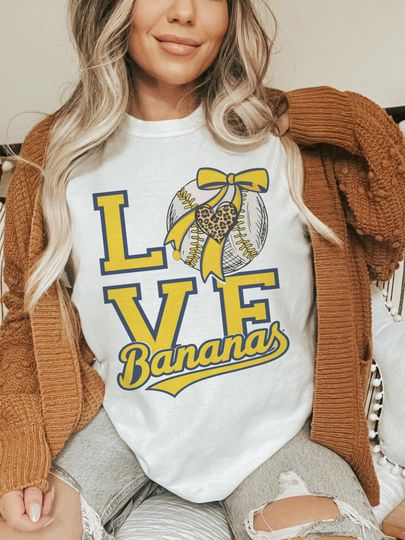 Discover Bananas Baseball Bow T-Shirt: Distressed Vintage Game Day Tee