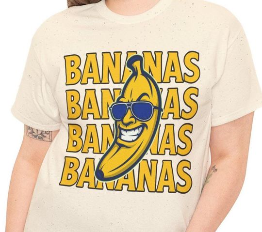 Discover Funny Bananas T-Shirt  Cartoon Fruit Graphic Tee with Retro Sunglasses