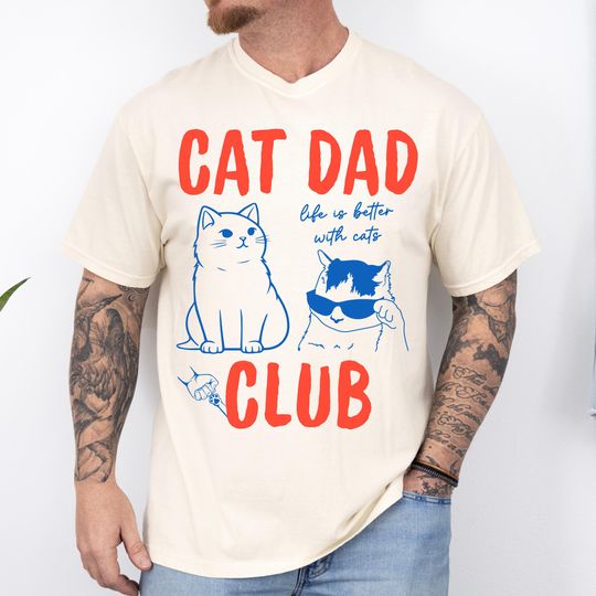 Discover Cat Dad Shirt, Cat Dad Tee, Cat Dad Club TShirt, Back Design Tee Funny Cat Shirt, Cat Lover, New Cat Dad Shirt, Pet Parent