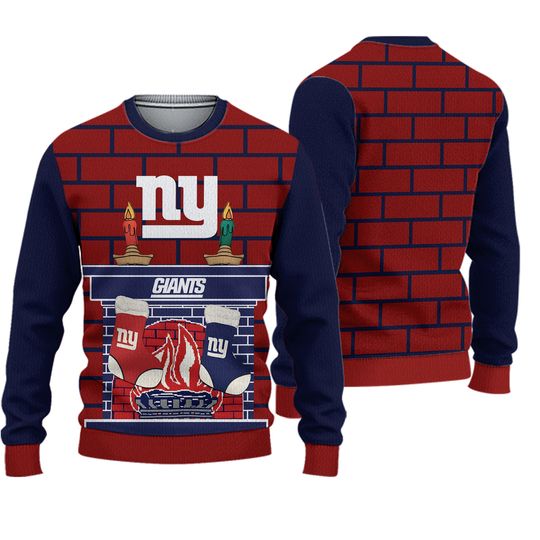 football Mens Ugly Christmas Sweater Size M NY Giants Football 3D Fireplace Crewneck