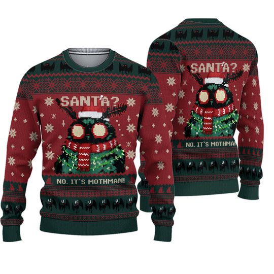 Funny Mothman Ugly Christmas Sweater, No It's Mothman Meme Shirt, Cryptid Holiday Jumper, Weird Xmas Gift for Him Her, All Over Print