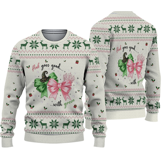 Pink and Green Ugly Christmas Sweater, Changed For Good Xmas Sweater, Wicked The Musical Ugly Sweater, Wicked Movie Christmas Gift