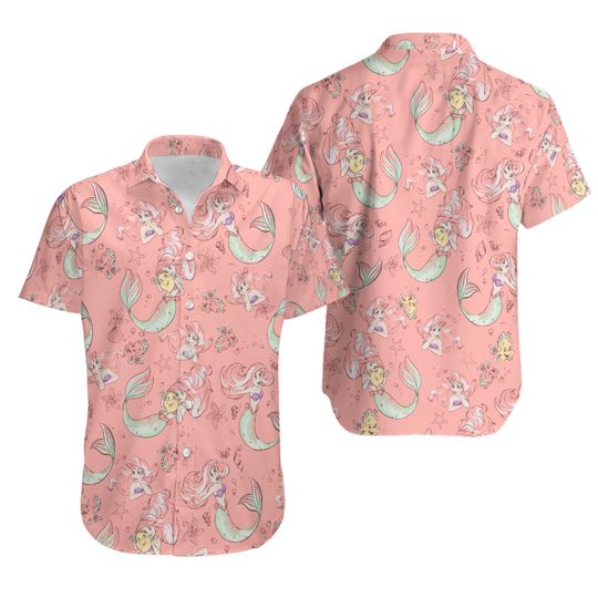 Disney Princess Hawaiian Shirt, Men's and Women's Vintage Button Short sleeved Shirt
