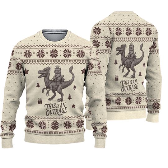 This Is And Outrage Ugly Sweater, Dinosaur Ugly Sweater, Mongo And Donut Xmas Sweater, Dungeon Crawler Carl Sweater, Christmas Gift