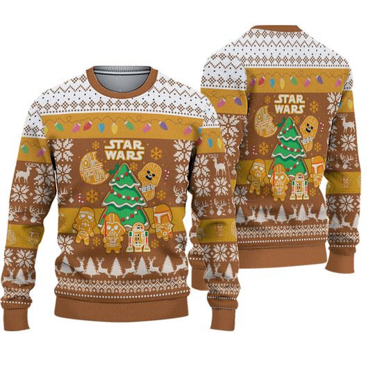 Star Wars Ugly Christmas Sweater, Holiday Theme Xmas Sweater, Chewbacca Ugly Sweater, Festive Tree Sweater, Christmas Gift