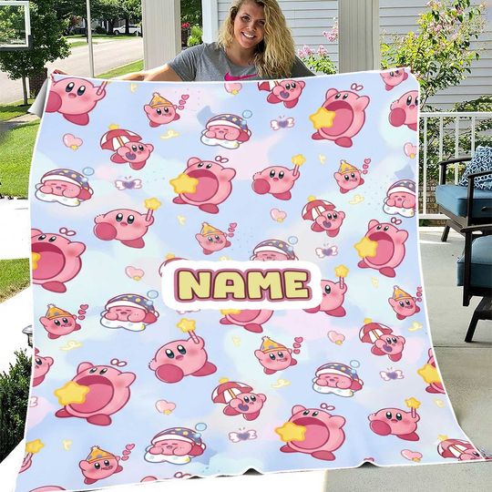 Personalized Pink Kirby Blanket, Kirby Fleece Blanket, Kirby Video Game Blanket