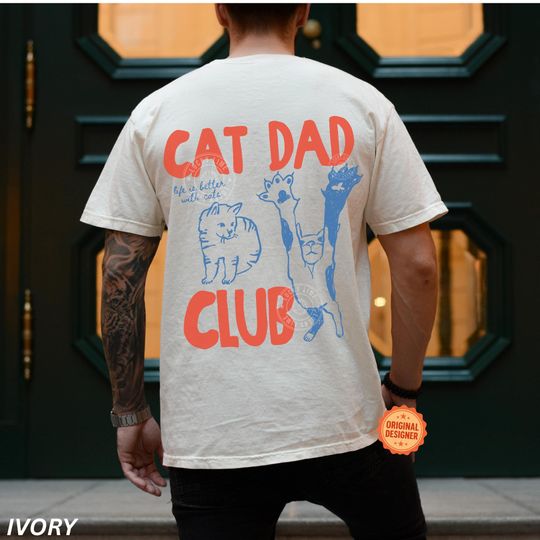 Discover Cat Dad Shirt, Cat Dad Tee, Cat Dad Club TShirt, Back Design Tee Funny Cat Shirt, Cat Lover, New Cat Dad Shirt, Pet Parent