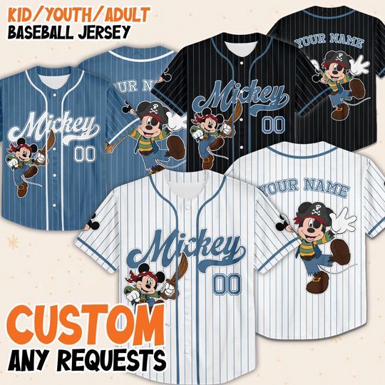 Discover Custom Pirates Mickey Baseball Jersey, Disney Jersey Kids Shirt, Disney Cruise Outfit, Personalized Vacation Look, Baseball Jersey Kids