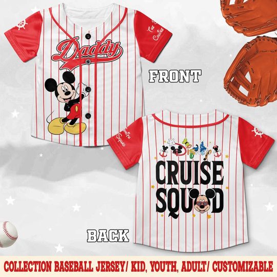 Discover Disney Cruise Squad Baseball Jersey, Mickey & Friends Family Matching Jersey, Custom Name Disney Cruise Shirt for Adults, Kids JCTD06-1