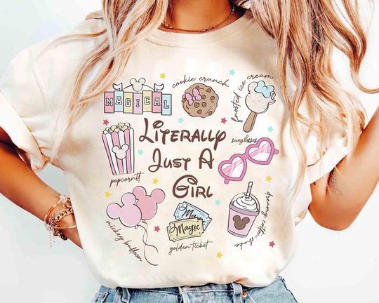 Discover Retro Disney Literally Just A Girl Pink T-shirt, Minnie Mouse Girl Trip Outfits, WDW Disneyland Vacation Shirt, Family Holiday
