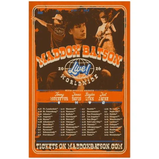 Discover Maddox Batson Live Worldwide Tour 2026 Poster