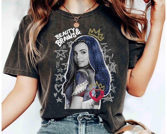 Discover Disney Descendants 2 Evie Collage Beauty And Brains T-Shirt, Princess Evie Tee, WDW Magic Kingdom Disneyland Family Vacation Holiday Gift
