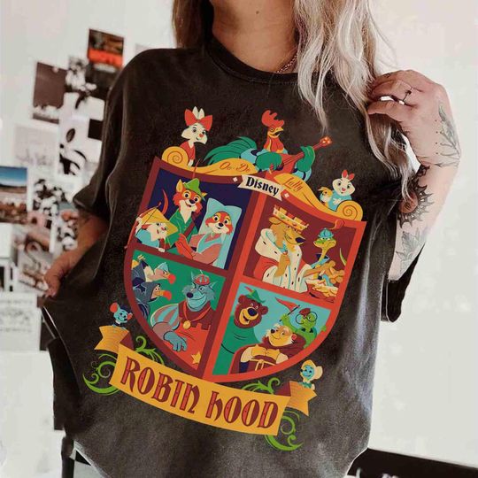 Discover Disney Robin Hood Characters Group Shot Retro Shirt, Little John Skippy Sir Hiss Maid Marian Tee, Magic Kingdom Family Vacation Trip