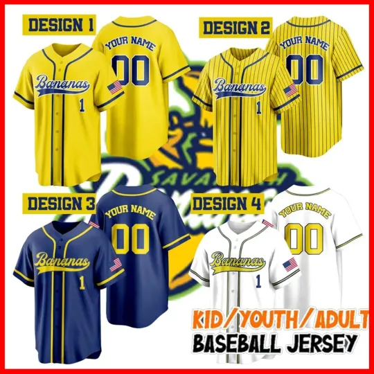 Discover Custom Funny Banana Baseball Jersey, Let's Go Bananas for Baseball Savannah Fans