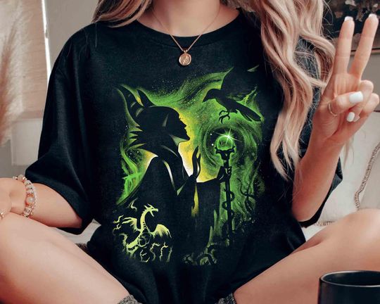 Discover Disney Sleeping Beauty Villains Maleficent Portrait Retro Shirt, Maleficent Dragon Tee, Disneyland Magic Kingdom Family Vacation Trip