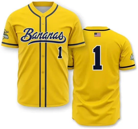 Discover Savannah Bananas Baseball Jersey Team AOP 3D Yellow