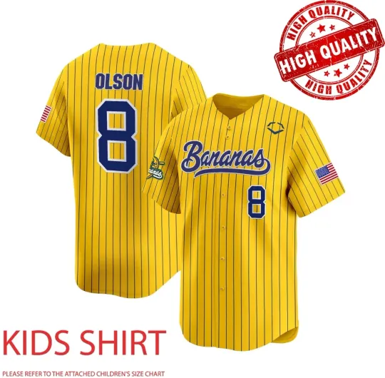 Discover Savannah Bananas #8 Olson Baseball Jersey 3D AOP Adults Kids Youth