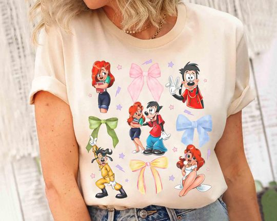 Discover Coquette Bows Watercolor A Goofy Movie Couple Shirt, Roxanne & Max Shirts, Disney Honeymoon Trip, WDW Disneyland Holiday Vacation Gift